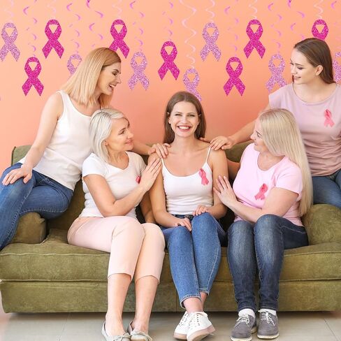 Whaline Breast Cancer Awareness Hanging Swirls Glitter Pink Ribbon Ceiling Spiral Streamers Hanging Ornaments for Home Party Wall Decoration Supplies, 18 Pcs in Saudi Arabia