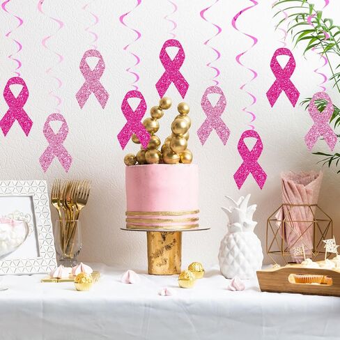 Whaline Breast Cancer Awareness Hanging Swirls Glitter Pink Ribbon Ceiling Spiral Streamers Hanging Ornaments for Home Party Wall Decoration Supplies, 18 Pcs in Saudi Arabia