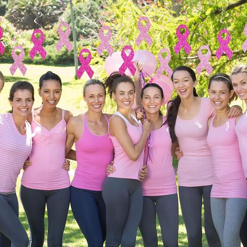Whaline Breast Cancer Awareness Hanging Swirls Glitter Pink Ribbon Ceiling Spiral Streamers Hanging Ornaments for Home Party Wall Decoration Supplies, 18 Pcs in Saudi Arabia