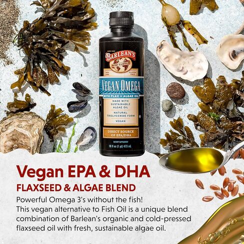 مكملات EPA DHA القائمة على مصنع أوميغا النباتي والطحالب من بارليان من زيت الطحالب والكتان العضوي ، أوميغاس 3 6 و 9 مكملات الأحماض الدهنية ، 16 أونصة in Kuwait