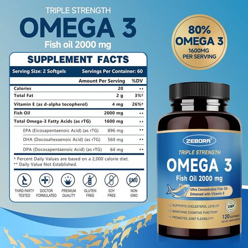 Triple Strength Omega-3 Fish Oil 2000mg with Vitamin E – Ultra High-Potency EPA, DHA & DPA Fatty Acids – Supports Heart, Brain, Eye, Skin & Immune Health – Non-GMO, 120 Softgels in Saudi Arabia