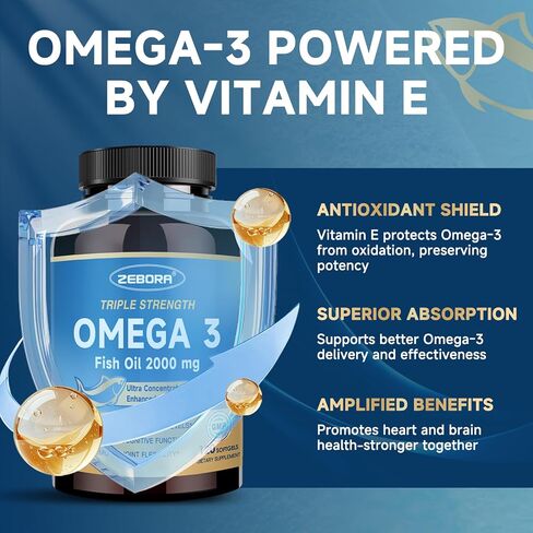 Triple Strength Omega-3 Fish Oil 2000mg with Vitamin E – Ultra High-Potency EPA, DHA & DPA Fatty Acids – Supports Heart, Brain, Eye, Skin & Immune Health – Non-GMO, 120 Softgels in Saudi Arabia