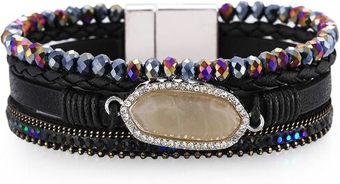 KOLODOGO Boho Leather Cuff Bracelets for Women Gold Bead Bracelets Stackable Clasp Bracelets for Women as Jewelry Gift in Saudi Arabia