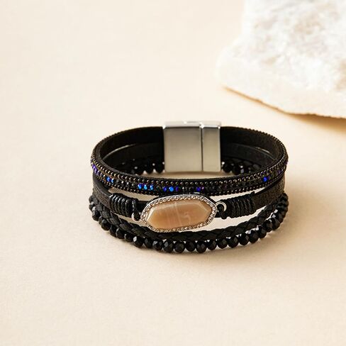 KOLODOGO Boho Leather Cuff Bracelets for Women Gold Bead Bracelets Stackable Clasp Bracelets for Women as Jewelry Gift in Saudi Arabia