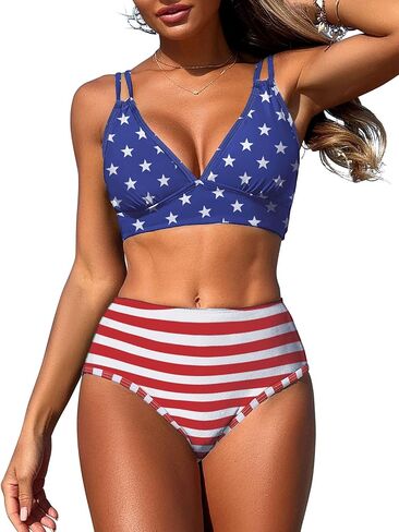 ZAFUL Women's Bikini Sets V Neck Push Up Shell Stitch Two Piece Swimsuits Color Block High Waisted Bikini Cute Bathing Suits in Saudi Arabia