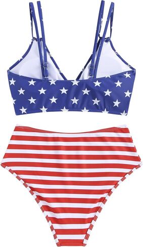 ZAFUL Women's Bikini Sets V Neck Push Up Shell Stitch Two Piece Swimsuits Color Block High Waisted Bikini Cute Bathing Suits in Saudi Arabia