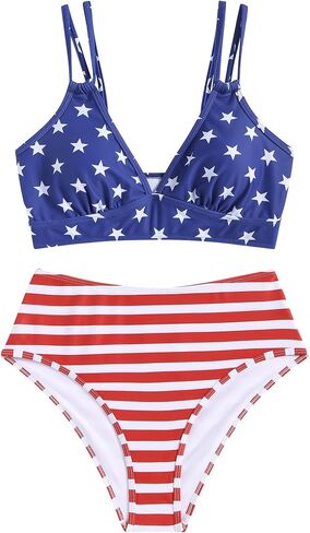ZAFUL Women's Bikini Sets V Neck Push Up Shell Stitch Two Piece Swimsuits Color Block High Waisted Bikini Cute Bathing Suits in Saudi Arabia