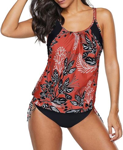Zando Bathing Suit for Women Tankini Swimsuit for Women Crewneck Two Piece Bathing Suit Tummy Control Tankini Top with Shorts in Saudi Arabia