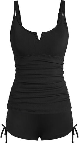 Zaful Women's V-Wire Tankini Swimsuits Control Control Ruched أعلى بدلات استحمام من قطعتين مع شورتات عالية الخصر in Kuwait
