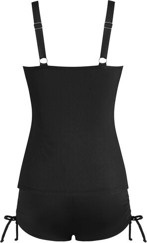 Zaful Women's V-Wire Tankini Swimsuits Control Control Ruched أعلى بدلات استحمام من قطعتين مع شورتات عالية الخصر in Kuwait