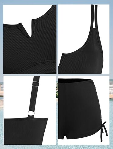 Zaful Women's V-Wire Tankini Swimsuits Control Control Ruched أعلى بدلات استحمام من قطعتين مع شورتات عالية الخصر in Kuwait