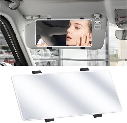 Car Sun Visor Vanity Mirror, Vehicle Sun-Shading Cosmetic Makeup Mirror with Straps, Large Automotive Interior Rear View Mirror Travel Accessories, Universal for SUV, Sedan, Truck (Black) in Kuwait