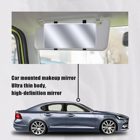 Car Sun Visor Vanity Mirror, Vehicle Sun-Shading Cosmetic Makeup Mirror with Straps, Large Automotive Interior Rear View Mirror Travel Accessories, Universal for SUV, Sedan, Truck (Black) in Kuwait