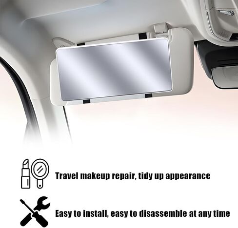 Car Sun Visor Vanity Mirror, Vehicle Sun-Shading Cosmetic Makeup Mirror with Straps, Large Automotive Interior Rear View Mirror Travel Accessories, Universal for SUV, Sedan, Truck (Black) in Kuwait