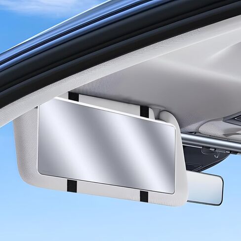 Car Sun Visor Vanity Mirror, Vehicle Sun-Shading Cosmetic Makeup Mirror with Straps, Large Automotive Interior Rear View Mirror Travel Accessories, Universal for SUV, Sedan, Truck (Black) in Kuwait