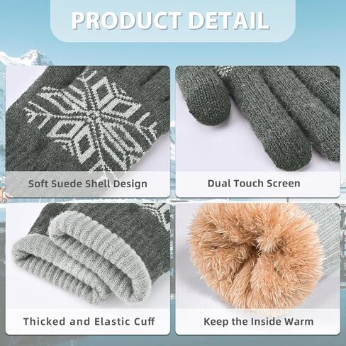Winter Wool Knit Gloves for Men Women, Fleece Lined Warm Stretchy Glove with Touch Screen Fingers for Driving Texting in Saudi Arabia