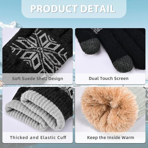 Winter Wool Knit Gloves for Men Women, Fleece Lined Warm Stretchy Glove with Touch Screen Fingers for Driving Texting in Kuwait