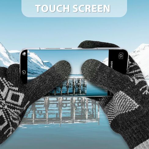 Winter Wool Knit Gloves for Men Women, Fleece Lined Warm Stretchy Glove with Touch Screen Fingers for Driving Texting in Kuwait