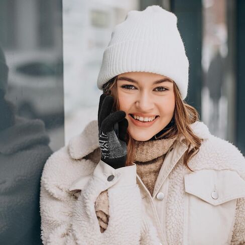 Winter Wool Knit Gloves for Men Women, Fleece Lined Warm Stretchy Glove with Touch Screen Fingers for Driving Texting in Kuwait