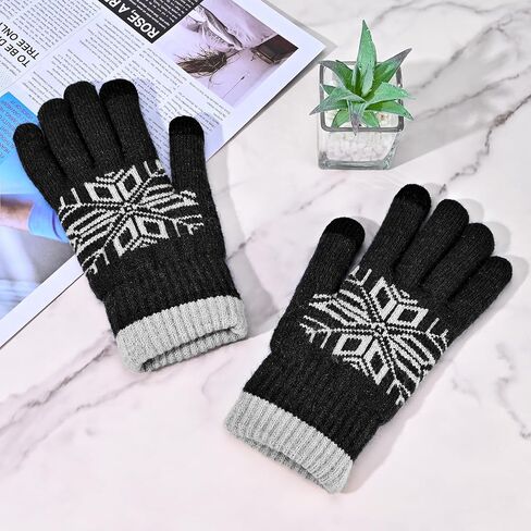 Winter Wool Knit Gloves for Men Women, Fleece Lined Warm Stretchy Glove with Touch Screen Fingers for Driving Texting in Kuwait