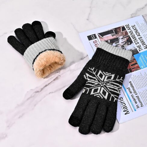 Winter Wool Knit Gloves for Men Women, Fleece Lined Warm Stretchy Glove with Touch Screen Fingers for Driving Texting in Kuwait