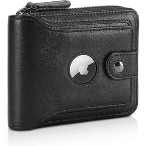 Polare Full Grain Leather Wallet for Men Bifold RFID Blocking Cash Credit Card Case with Air Tag Slot and YKK Zip Coin Pocket