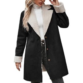chouyatou Women's Winter Sherpa Lined Faux Suede Leather Jacket Oversized Notch Lapel Mid Long Overcoat