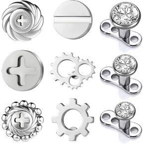BodyAce 14G Dermal Anchor Tops and Base Surgical Steel Microdermals Studs Internally Threaded Screw Body Piercings jewelry for Surface Skin Face Back Neck Chest