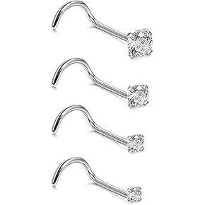 4pcs الصف 23 ترصيع الأنف من التيتانيوم 20g/18g شقة/CZ حلقات الأنف الصغيرة hypoallergenic G23 Nostril ثقب المجوهرات للنساء الرجال 1.5 مم 2 مم 2.5 مم 3 مم عظم الأنف المستقيم/البراغي/لتر على شكل