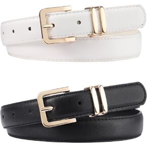 AWAYTR 2 Pack Girls Leather Belt for Kids Jeans with Gold Square Buckle