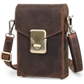Hiram Genuine Leather Small Crossbody Bag for Men, Men's Crazy Horse Leather Phone Pouch, Small Messenger Bag for Men(Coffee)…