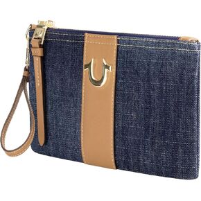 True Religion Women's Mini Wallet, Small Compact Clutch Pouch with Wrist Strap, Dark Denim, One Size