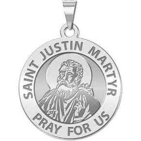 PicturesOnGold.com Saint Justin Martyr Religious Medal - 1 Inch Size of a Quarter -Sterling Silver
