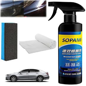 رذاذ طلاء سيارة Sopami ، عامل طلاء تأثير سريع ، Sopami ، طلاء Sopami Scratch Wax Coating ، Sopami Oil Film Plassion Cleaner 17.6 Oz (1pcs+Sponge+Cloth)