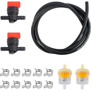 1/4 بوصة خط الوقود الغاز مجموعة 2M/6 أقدام خرطوم ، 2pcs إغلاق الصمامات ، 2pcs مرشحات الوقود المغناطيسي ، 10pcs مشابك خرطوم متوافقة مع جزازات العشب ، والجرارات ، الحراث ، وضربات الثلج متينة وسهلة