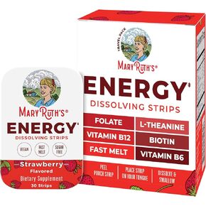 Energy Dissolving Strips by MaryRuth's | Biotin | Vitamin B12 | Vitamin B6 | B Vitamin Complex | Support Energy Levels | L Theanine | Sugar Free | Strawberry Flavor | Vegan | Gluten Free | 30 Count