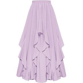 Scarlet Darkness Women Renaissance Long Maxi Skirt Double Layered Ruffled Irregular Chiffon Skirts
