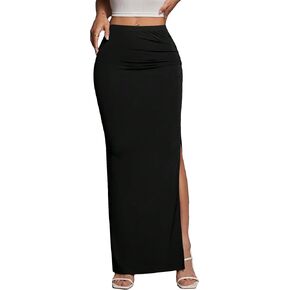 Women's High Waist Maxi Skirt Ruched Side Split Thigh Elegant Bodycon Long Skirts