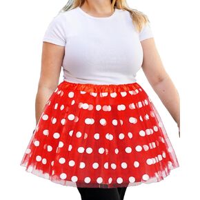 Women Adult 5 Layered Tutu Skirt Red and White Polka Dots Tulle Skirt Halloween Christmas Mouse Costume Plus Size Tutu