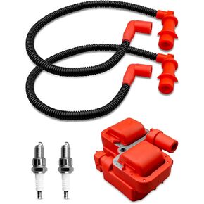 Ignition Coil & Spark Plug Wire Cap Compatible with Polaris RZR 800 EFI 2008-2010 Ranger 800 4x4 EFI 2010 Sportsman 800 EFI Sportsman 800 EFI Replace 3021671 4010425 4011365