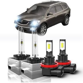 Kit for Buick Enclave 2009 2009 2010 2011 2012 ، D1S D1R High/Low Beam+ H11 H8 LED LED LID LID ، 6000K White ، 300 ٪ Wrightness ، Slip and Play ، Size 1: 1 ، LongeSpan ، IP67 Pack of 4