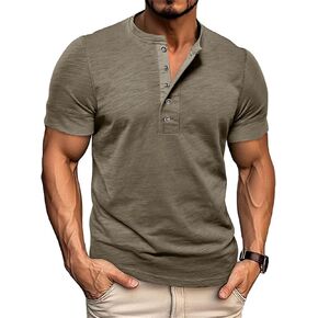Angbater Mens قصيرة الأكمام Henley قمصان الزر غير الرسمية القمصان خفيفة الوزن القطن الأساسي