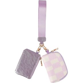 Mini zip حول محفظة المعصم للنساء - محفظة عملة مفاتيح حقيبة مزدوجة ، محفظة صغيرة محمولة من الجلد مع حزام قابل للفصل ، محفظة معصم لطيفة للنساء (أسود)