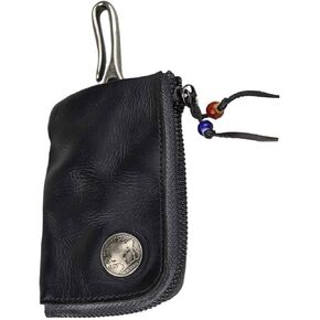 JSBWSFA 1 Pcs Mini Leather Zipper Bag Car Key Bag Coin Organizer Change Holder Key Protection Bag With Metal Hooks