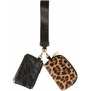 Mini zip حول محفظة المعصم للنساء - محفظة عملة مفاتيح حقيبة مزدوجة ، محفظة صغيرة محمولة من الجلد مع حزام قابل للفصل ، محفظة معصم لطيفة للنساء (أسود) in Kuwait