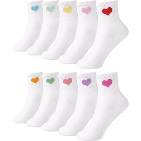 Shihanee 10 Pairs Novelty Women's Cute Heart Socks Above Ankle Mini Crew Combed Cotton Casual Socks for Women Girls