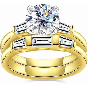 زفاف الزفاف مجموعة جميع الحجر الرئيسي Moissanite 2Ct D Color 14K الذهب الأصفر المطلي 925 الحلقات الفضية الاسترليني للنساء