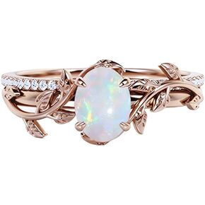 1.5CTW ROSE GOLD OPAL ENIGASTENT RINGS 925 Sterling Silver Leaf Opal Bridal Sets Presment Ring for Women