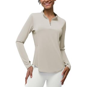 Women's 1/4 Zip Shirts with Zip Pockets UPF 50+ Sun Protection Pullover Long Sleeve Quick Dry Swim Shirt