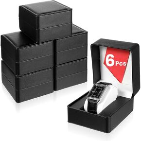 6 PCS PU LEATHY WATHER HOADE FOX ، حالة تخزين مراقبة واحدة مع وسادة قابلة للإزالة ، مربع عرض WRISTWATCH الأسود المحمولة ، حالة مراقبة جيب السفر الفاخرة الفاخرة للرجال والنساء
